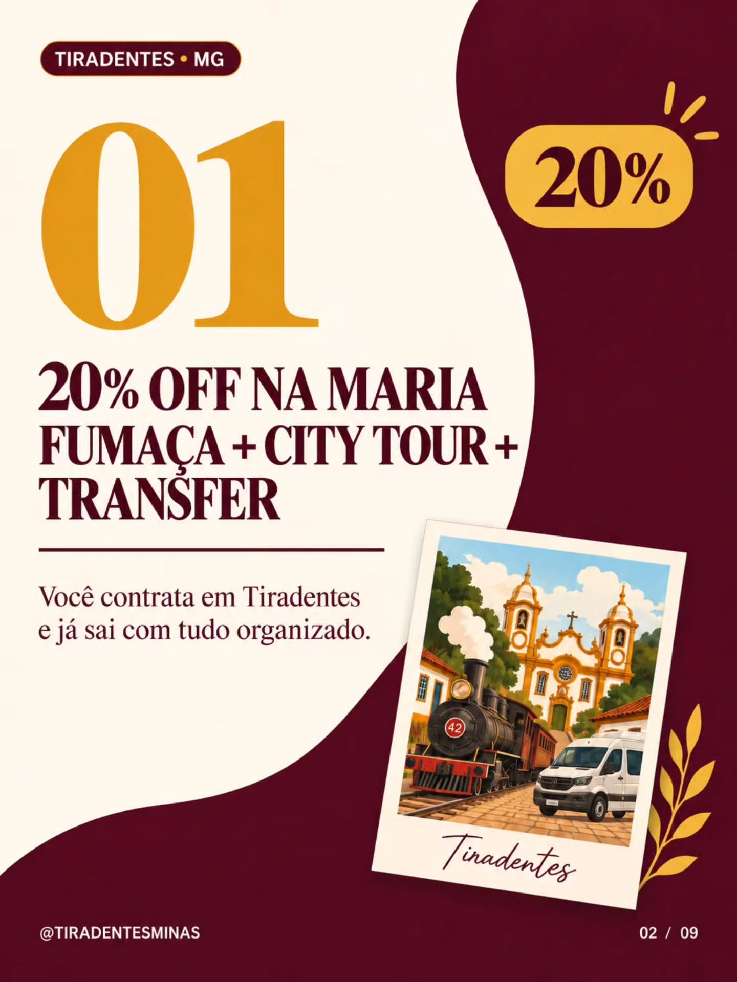 Arte do carrossel sobre benefício para Maria Fumaça, city tour e transfer em Tiradentes