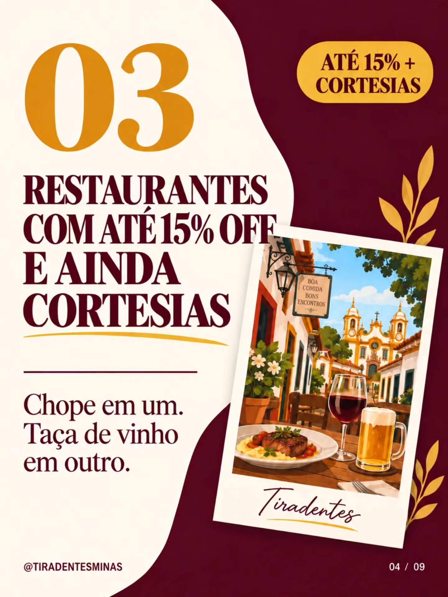 Arte do carrossel sobre benefícios em restaurantes selecionados de Tiradentes