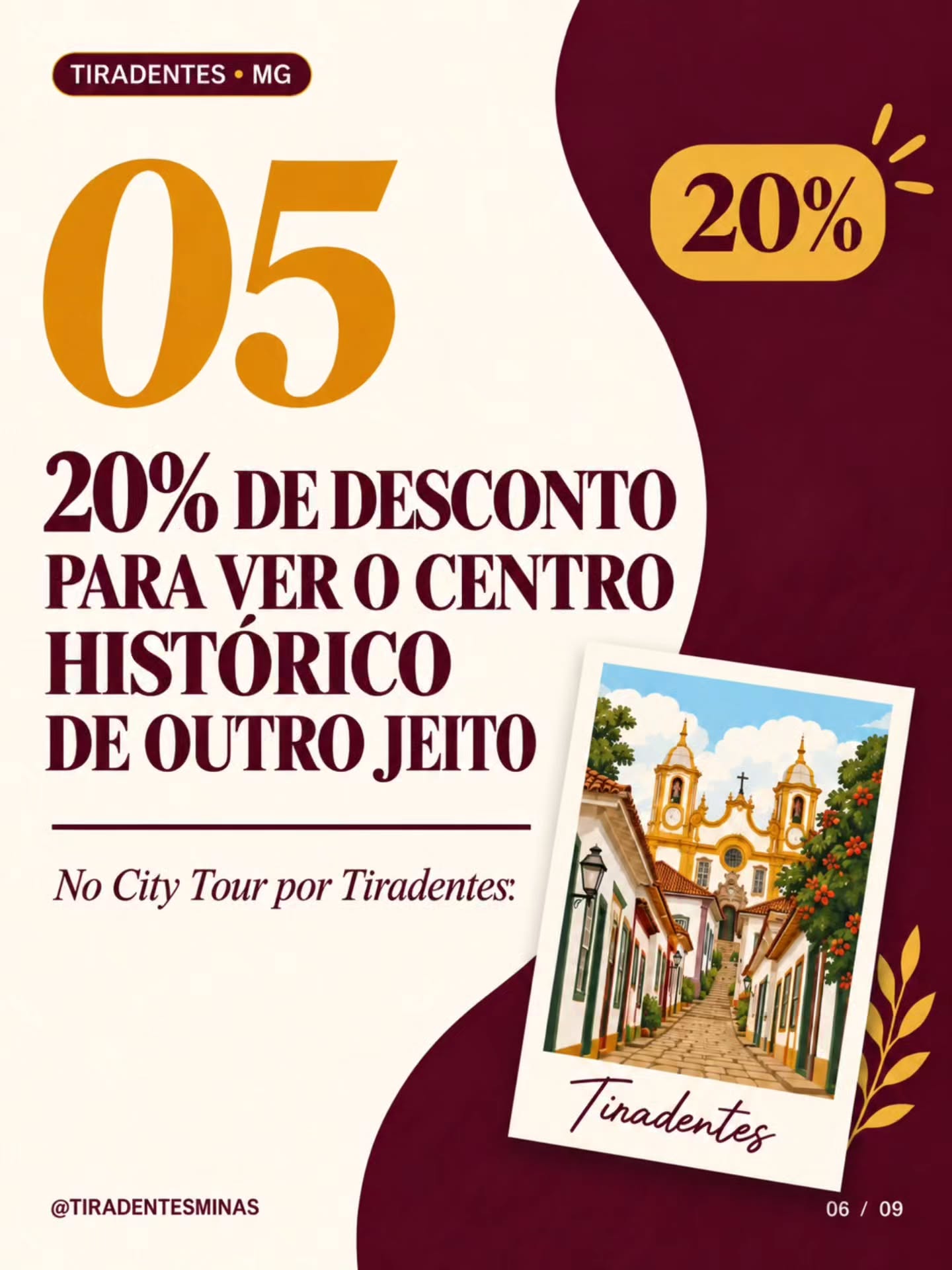 Arte do carrossel sobre benefício para city tour pelo Centro Histórico de Tiradentes