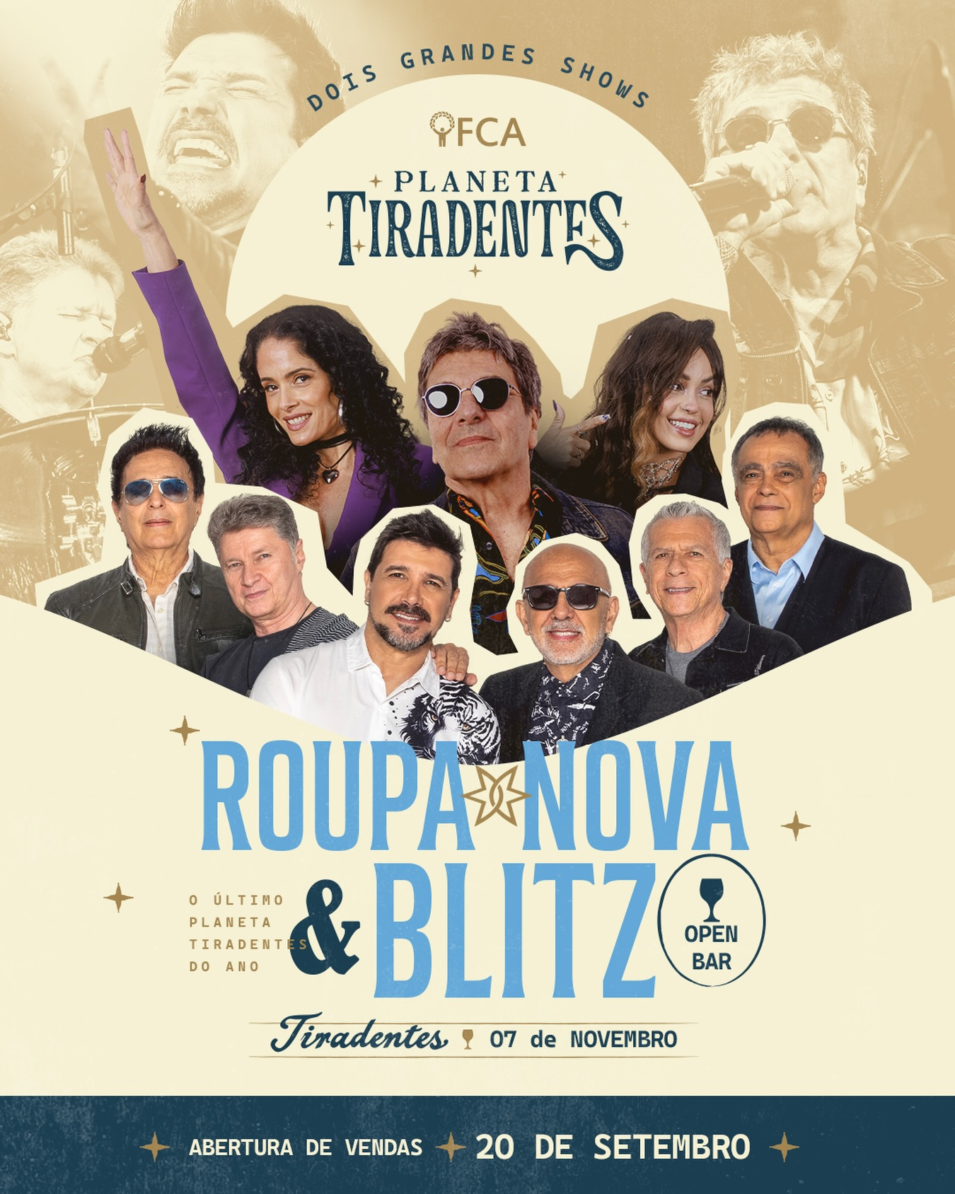 Cartaz oficial dos shows de Roupa Nova e Blitz em Tiradentes no dia 7 de novembro